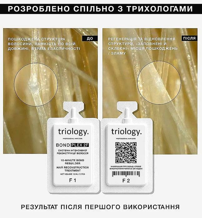 Холодне відновлення волосся BONDPLEX 2F Triology Система інтенсивної реконструкції волосся 15+15мл. (1 застосування)