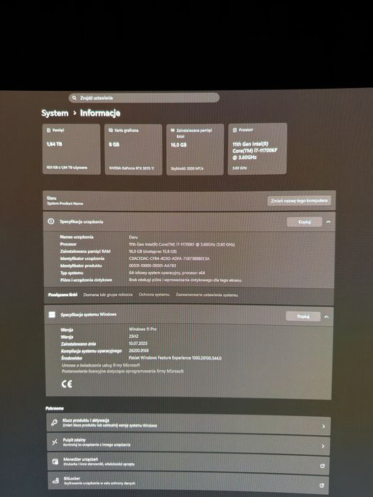 Zestaw Gamingowy PC i7 11700kf rtx 3070ti oled ultrawide