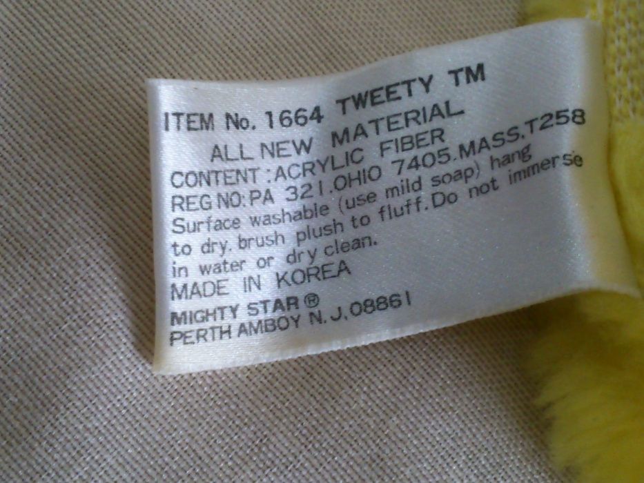 Marioneta de mão Tweety (Piu-Piu) da Warner Bros.1990, Made in Korea