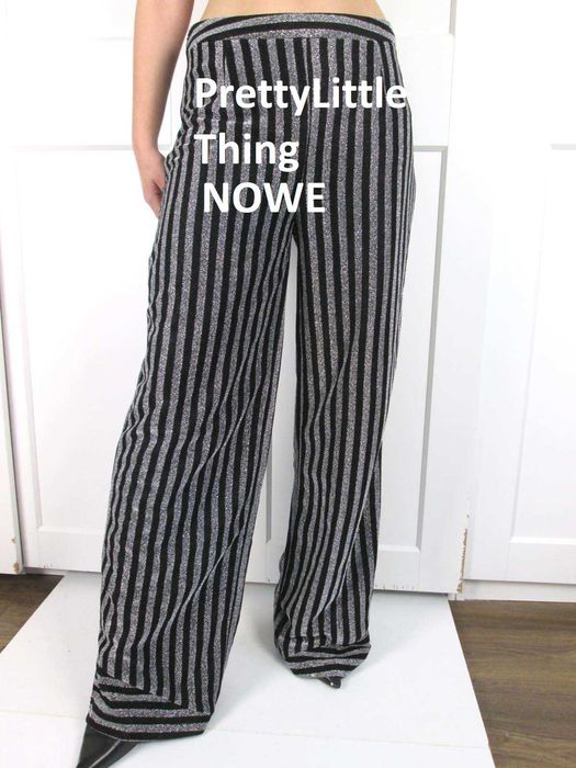 PrettyLittleThing szerokie spodnie srebrne brokatowe wysoki stan L 40