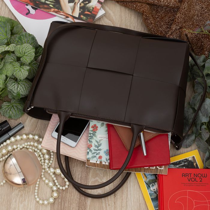 VERA PELLE torebka skórzana pleciona z paskiem V623 c.brązowa