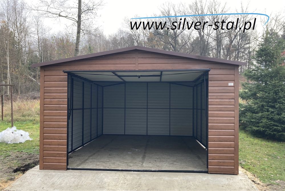 Garaż blaszany drewnopodobny 4X5 SILVER-STAL schowek domek ogrodowy