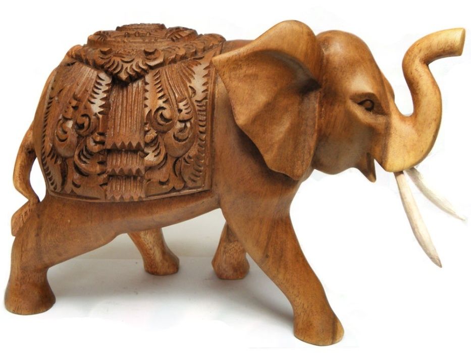 Rzeźba Figurka SŁOŃ z Drewna Suar z Ornamentem 30x20cm