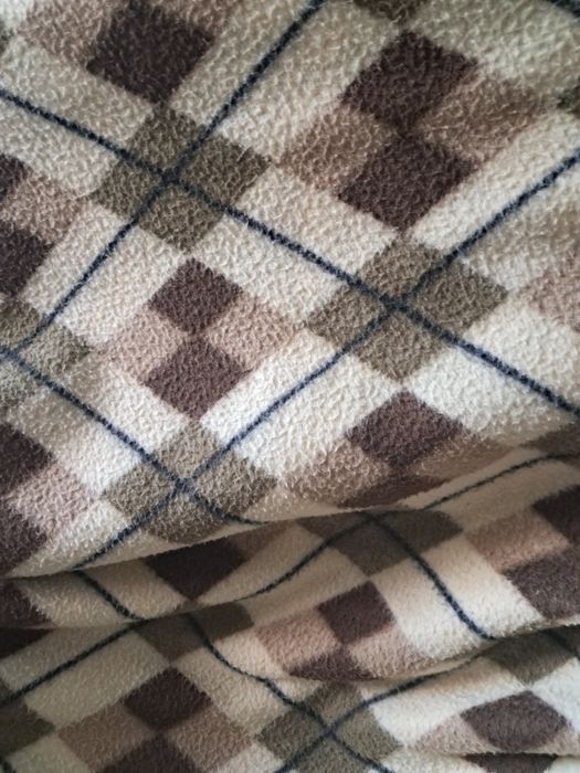 Dwa duże koce w kratę romby brązowy kremowy kaki