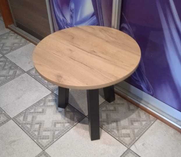 STOLIK kawowy niski 50cm średnica 50cm dąb craft złoty czarne nogi