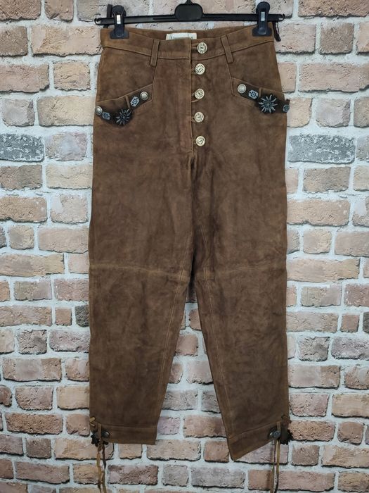 Almenrausch skórzane spodnie bawarskie folk brązowe 36