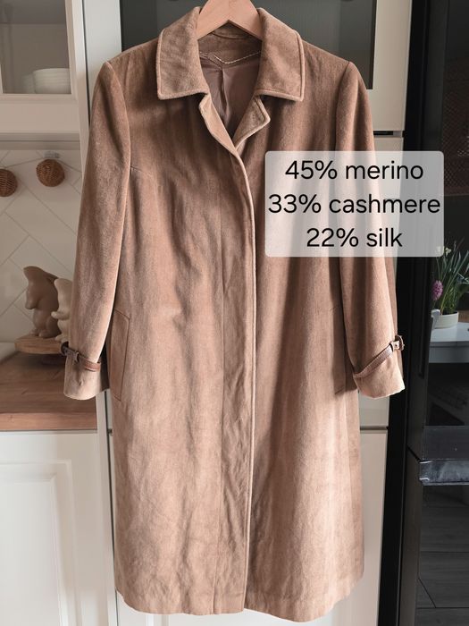 Płaszcz wełniany 42 kaszmir jedwab merino  premium unikat