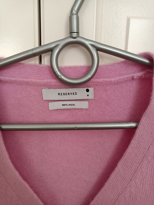 Sweter kardigan rozmiar M 100% wełna Reserved jasny róż