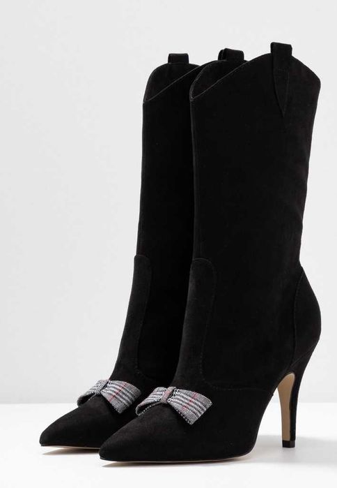 TAMARIS 39 czarne welur JAK NOWE botki z kokardką LUX