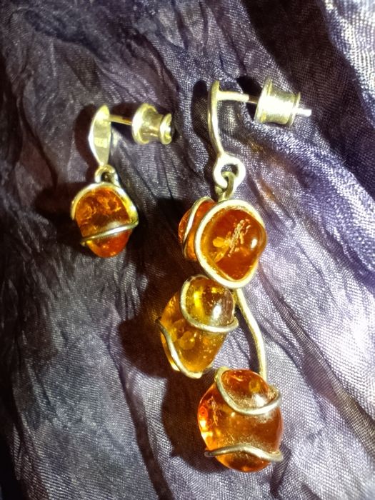 Kolczyki bursztyn srebro 925 gałązka modna asymetria