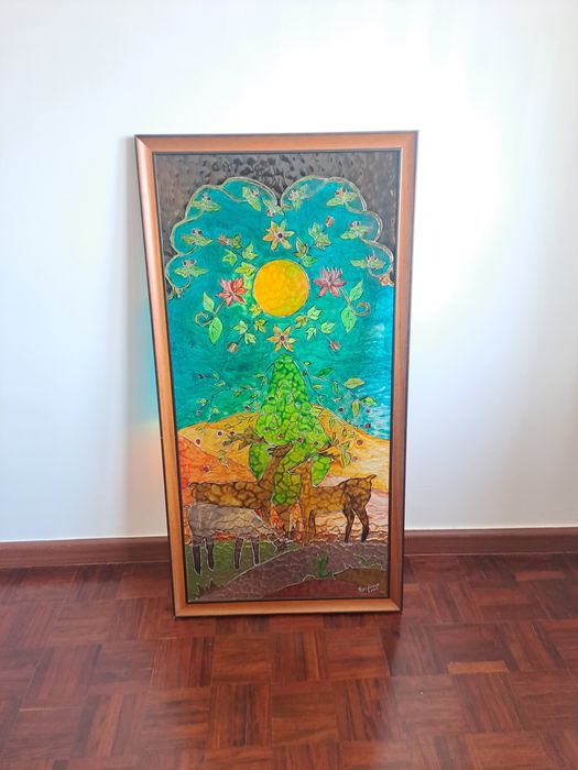 Vitral em moldura de madeira