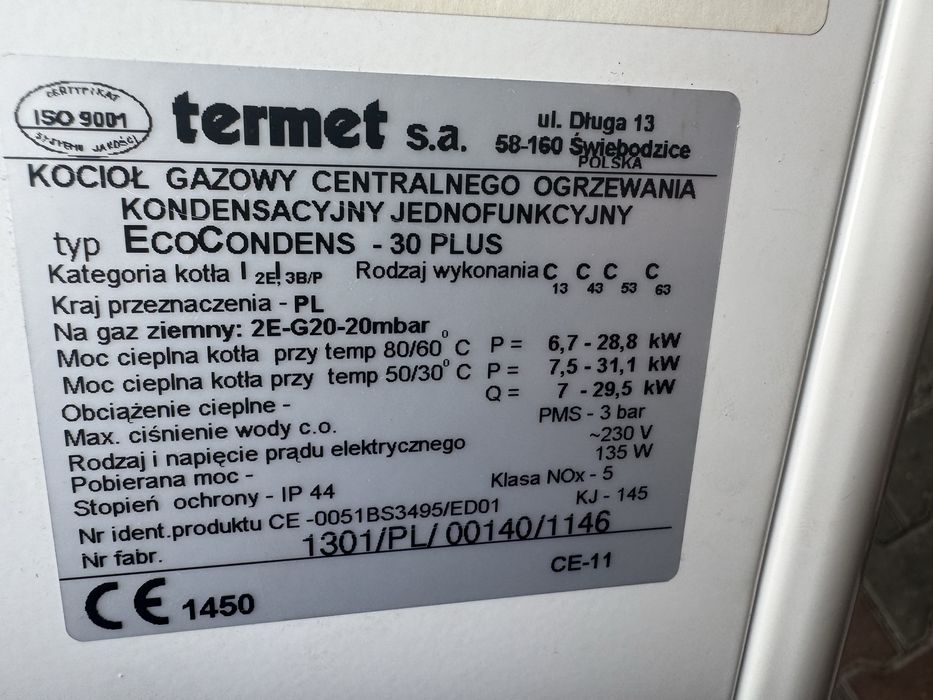 Piec gazowy Termet EkoCondens 30 plus na części