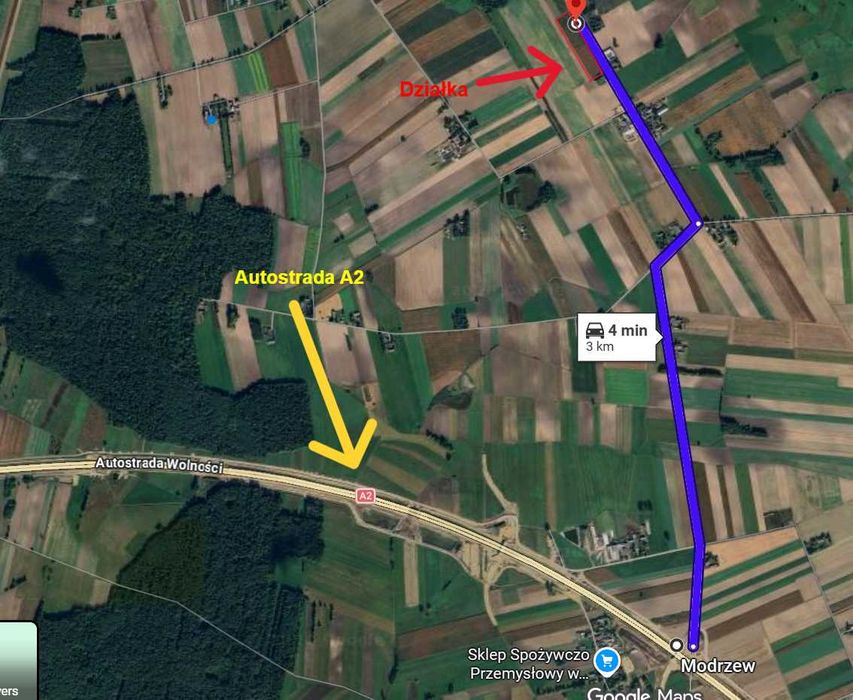 Działki Radzików Wielki blisko Autostrady A2 - 306mx73m - 2,338 ha