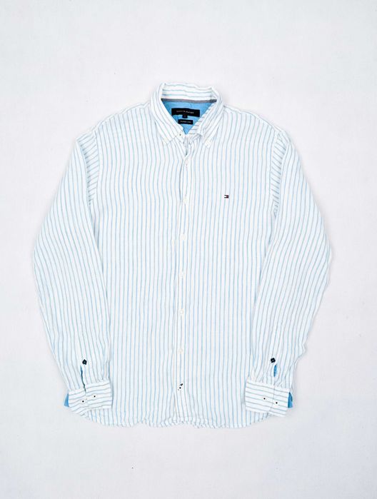 Tommy Hilfiger biała koszula w paski 100% len S
