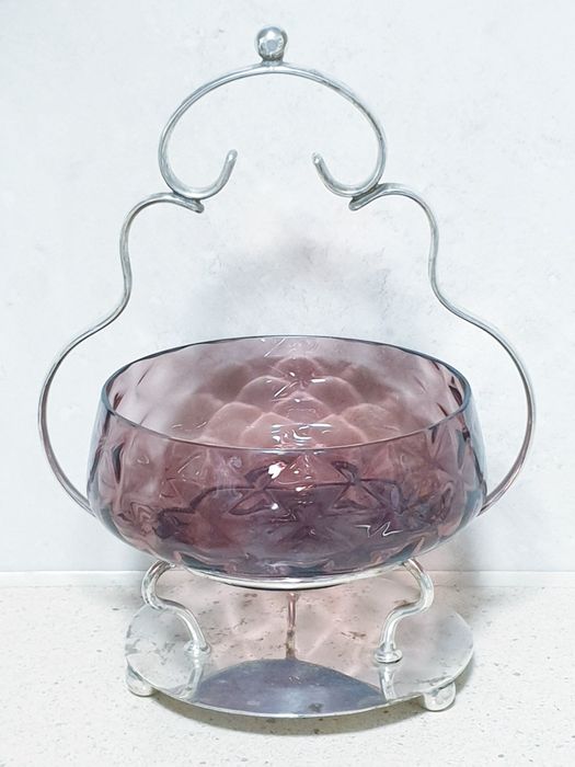 Lindissimimo antigo centro de mesa/taça - vidro com armação prateada