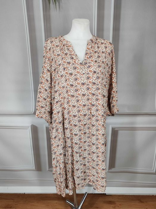 Wygodna kremowa sukienka midi Fransa rozmiar 44/46 wiskoza