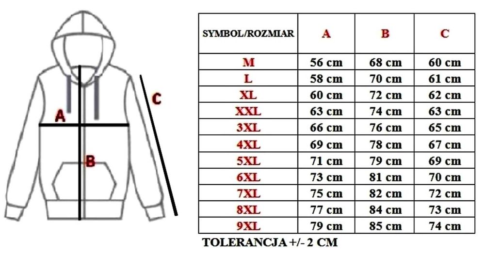 Męska bluza na suwak z kapturem rozmiary od M do 9XL