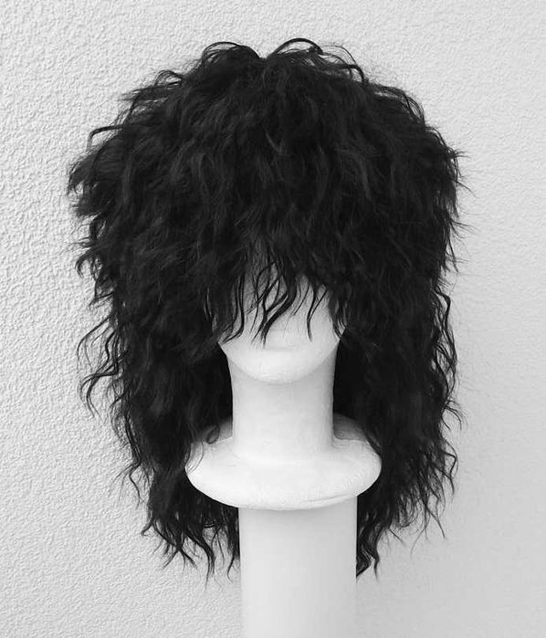 Rockman Gwiazda rocka lata 80 falowana czarna peruka wig cosplay