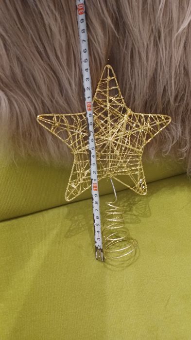 Gwiazda brokatowy złota na czubek choinki 25 cm