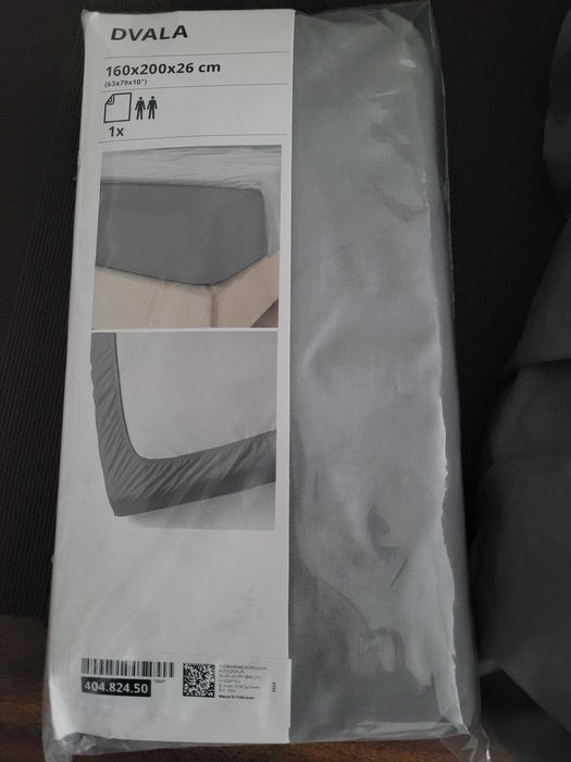 Prześcieradło z gumką IKEA DVALA 160x200 cm, jasnoszary, 2 szt.