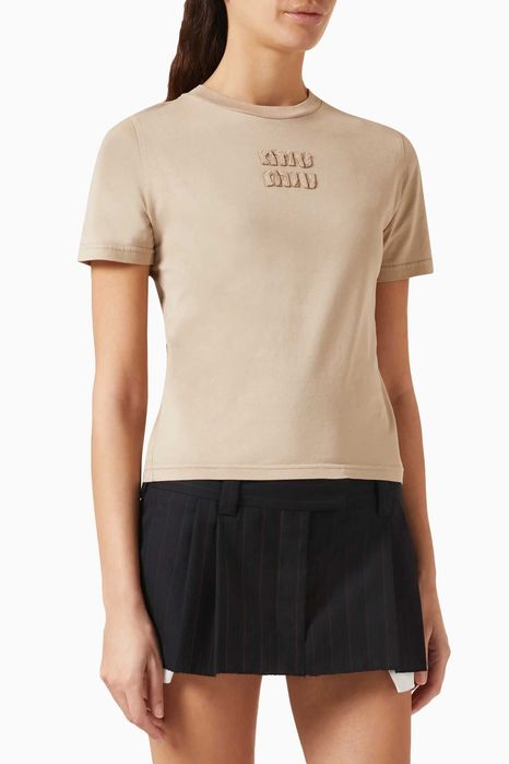 Футболка Miu Miu Logo-Embroidered T-shirt Neutral