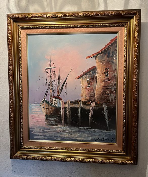 Quadro antigo com moldura em talha dourada