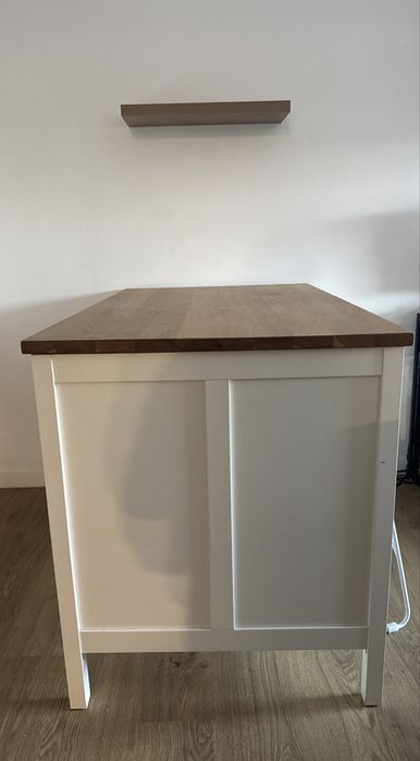 Ilha de cozinha branca-bege/carvalho