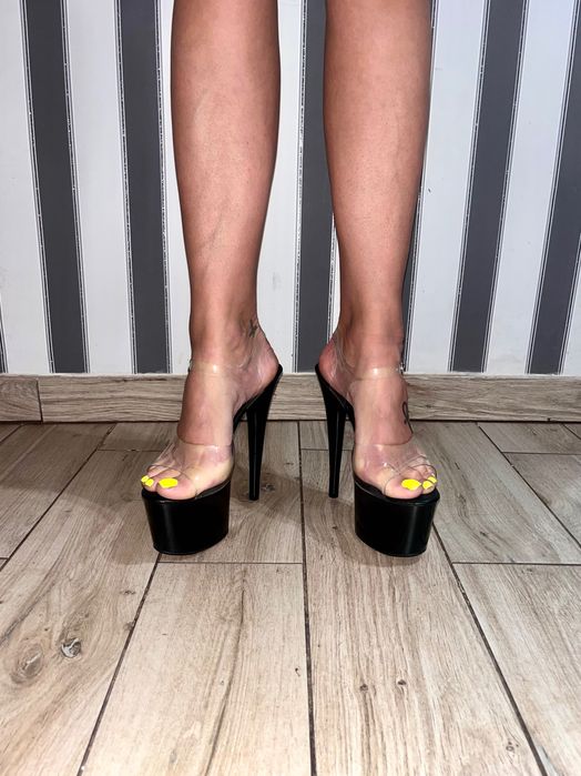 150/ OD RĘKI 37 Czarne pvc gogo exotic pole dance szpilki sandały 17cm