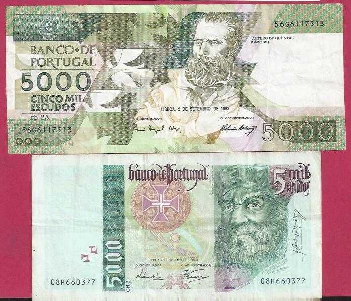 Notas   2   da Republica  5.000$ escudos CH2A e CH3