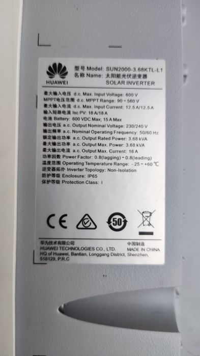 Inversor Solar Huawei SUN2000-3.68KTL-L1 – 3.68kW