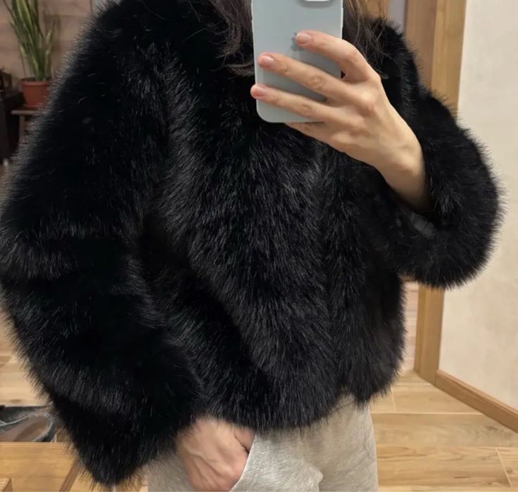 Еко шуба чорна, эко шубка, черная шуба укороченная под zara