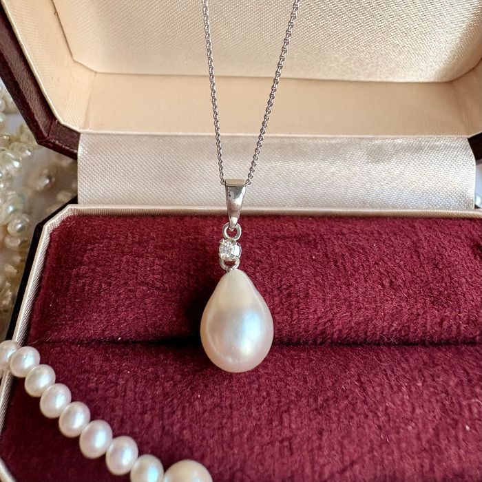 Retro Naszyjnik Perła Barokowa Diament Złoto 45 cm
