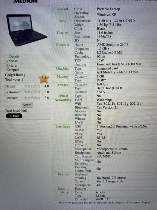 Laptop Medion Akoya 11,6”