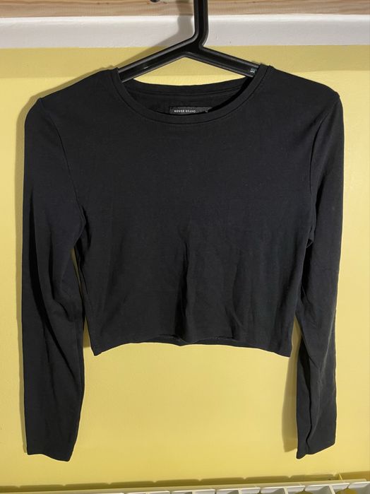 House crop top z długim rękawem czarny M
