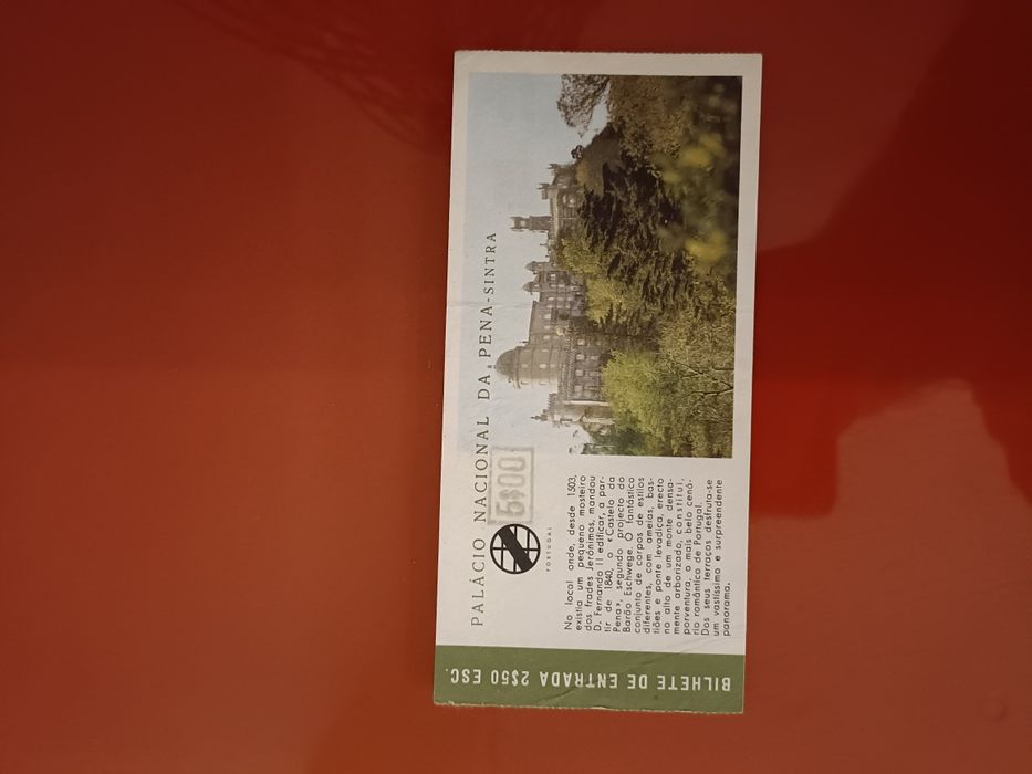 Bilhete antigo de entrada no Palácio da Pena, em Sintra em 1971