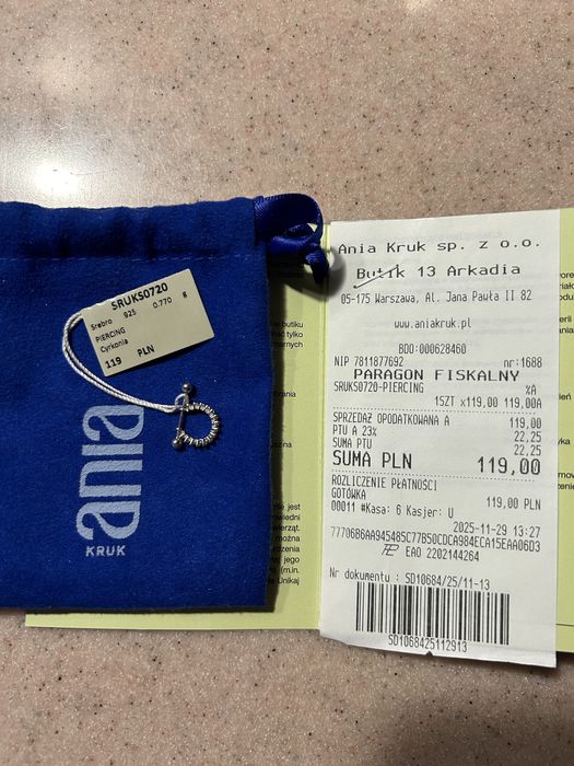 Kolczyk do piercingu srebro Ania Kruk