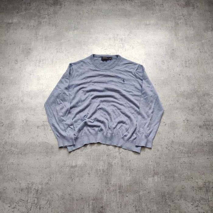 MĘSKI Elegancki PREMIUM Sweter Lekki Bawełna Polo Ralph Lauren Błękit
