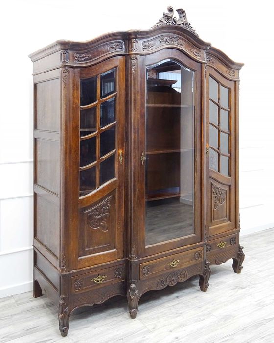 Antyk drewniana BIBLIOTEKA Witryna Biblioteczka styl Rocaille 1p. XX w