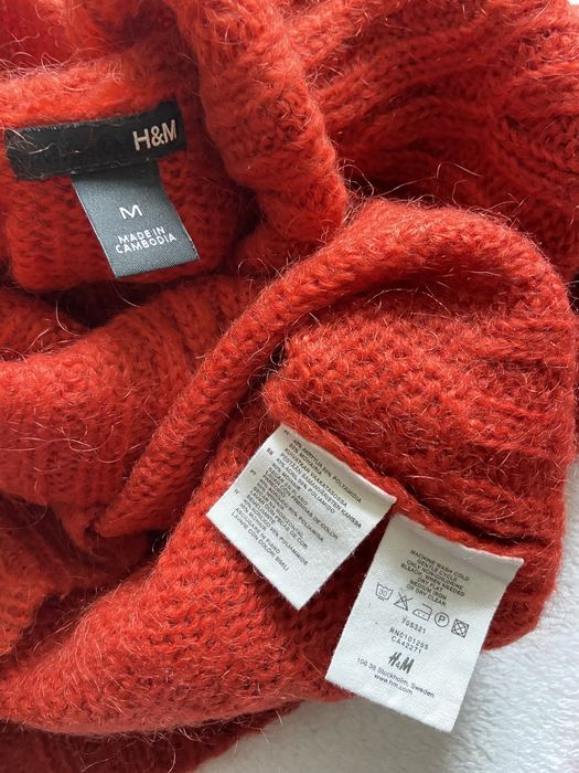 H&m sweter rozm M z moherem ceglasty pomarańczowy z golfem ciepły