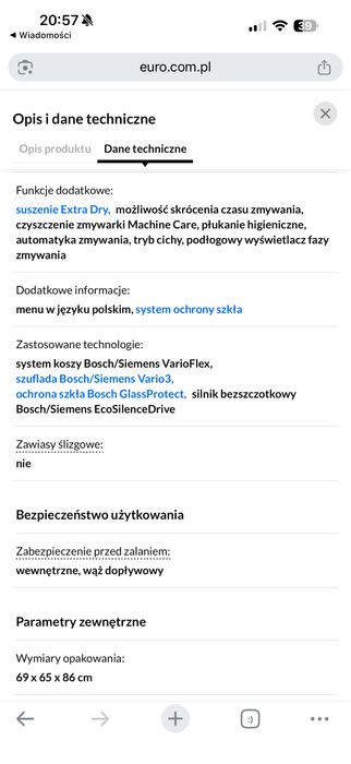 NOWA Z GWARANCJA PRODUCENTA Bosch Serie 4 SMV46KX55E 59,8cm Szuflada na sztućce