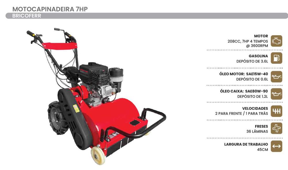 Motocapinadeira BRICOFERR Motor 7HP 208CC 4 Tempos 3600RPM A Gasolina JL20
