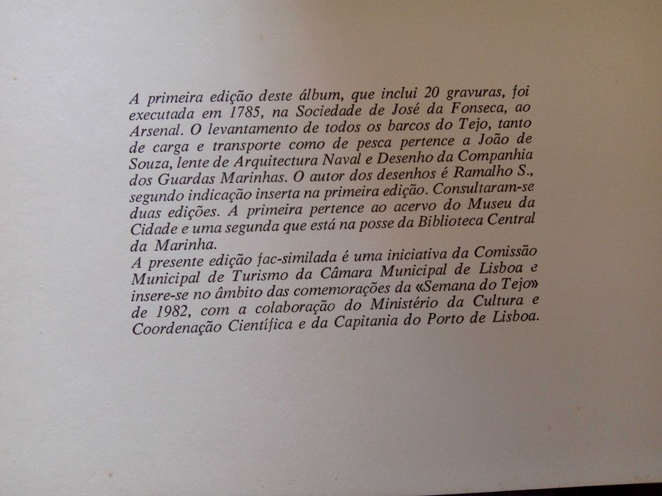 Livro - cadernos de todos os barcos do Tejo. Ed. 1982 fac similada da CML