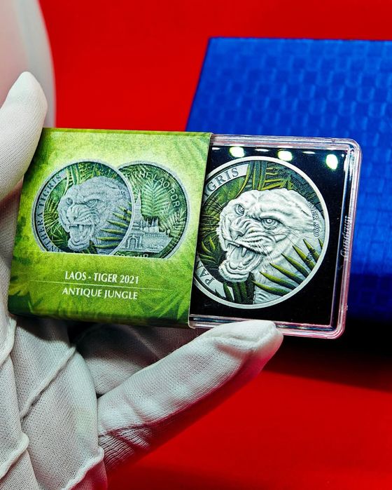 Лаос ТИГР. СРІБЛО. 2021р. Тамподрук. УНЦІЯ СРІБЛА! Сертифікат!