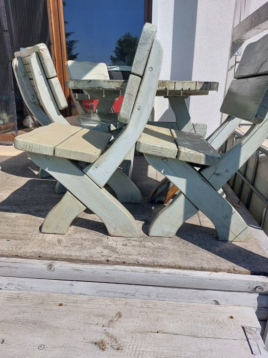 Komplet ogrodowy Miłosz niebieski stół 110cm 4 krzesła