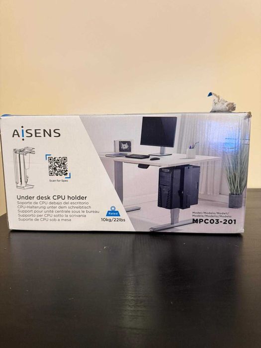 Suporte para CPU Ajustável com Rotação 360° – Instalação Sob a Mesa