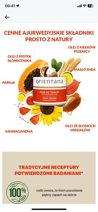Orientana Krem do twarzy Ashwagandha żeń-szeń indyjski, 40 g