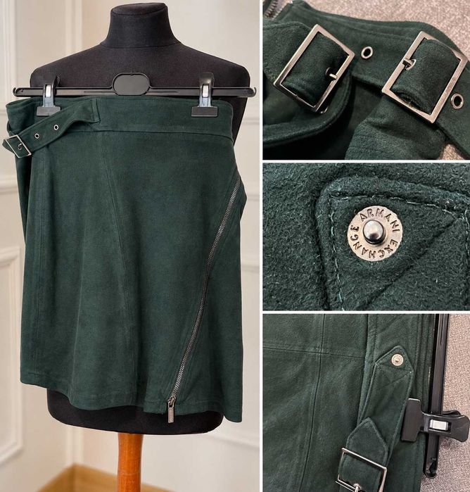 A|X Armani Exchange – spódnica mini w kolorze butelkowej zieleni, paski, suwak