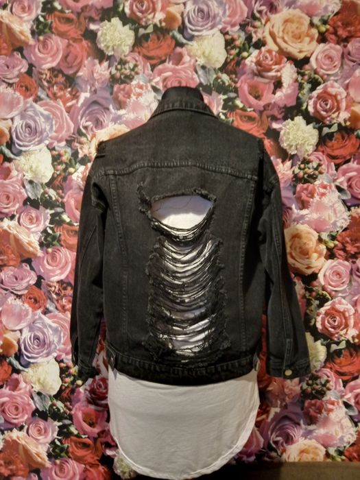 Katana kurtka jeansowa czarna oversize z przetarciami shein M