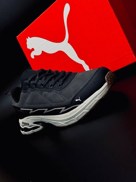 Хит на весну! Кожаные кроссовки Puma/ мужские кроссовки Пума серые