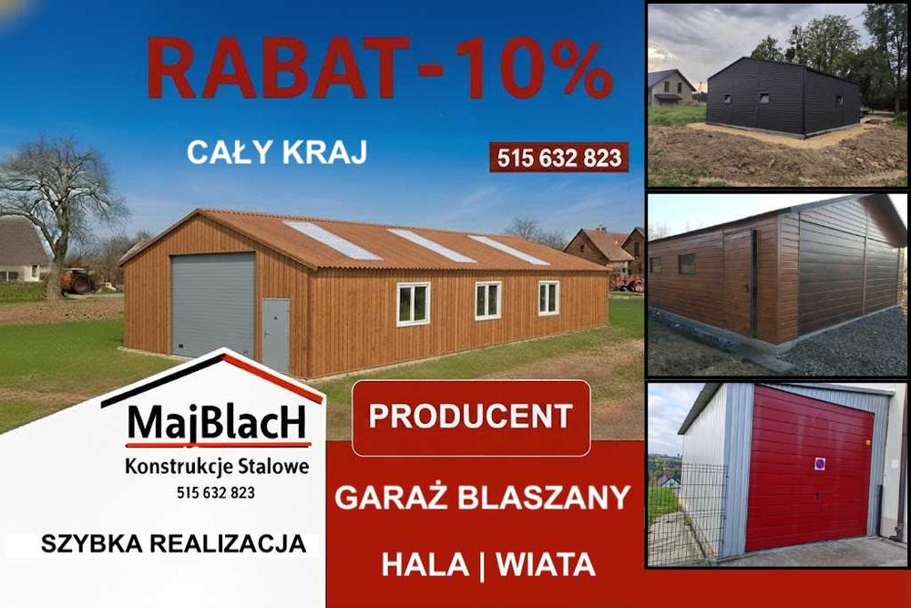 Garaż Blaszany Dwuspadowy | Złoty Dąb |Wiata | Hala    - Maj-Blach